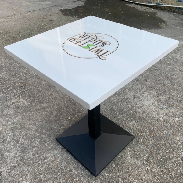 Small Size Custom Logo Marble Dinning Table White