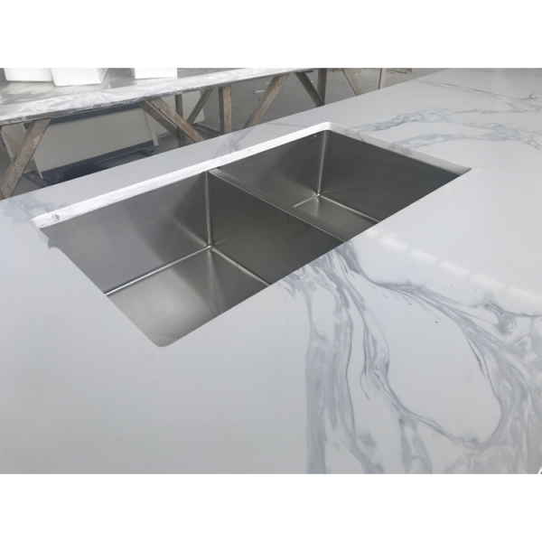Grey White Quartz Countertops Custom Design Modular Kitchen Counter