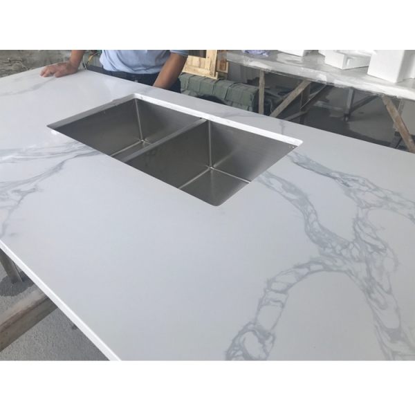 Grey White Quartz Countertops Custom Design Modular Kitchen Counter