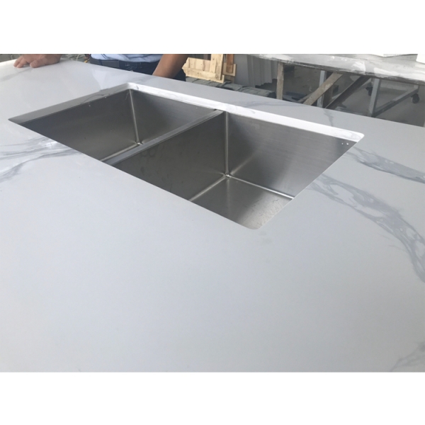 Grey White Quartz Countertops Custom Design Modular Kitchen Counter