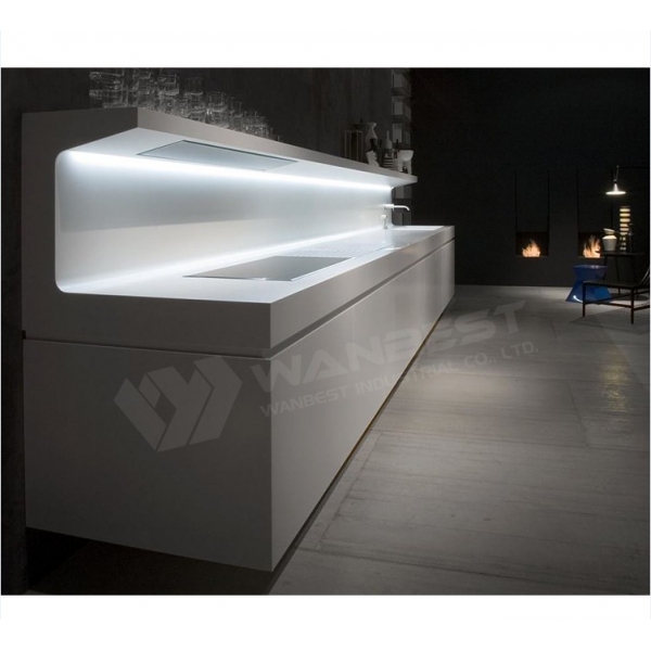 White Stone LED Kitchen Cabinet Set Countertops