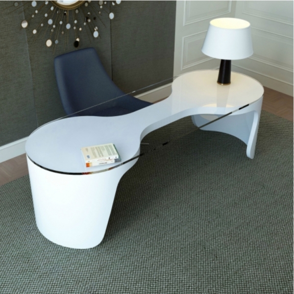 Glass Table Top White Executive Office Desk