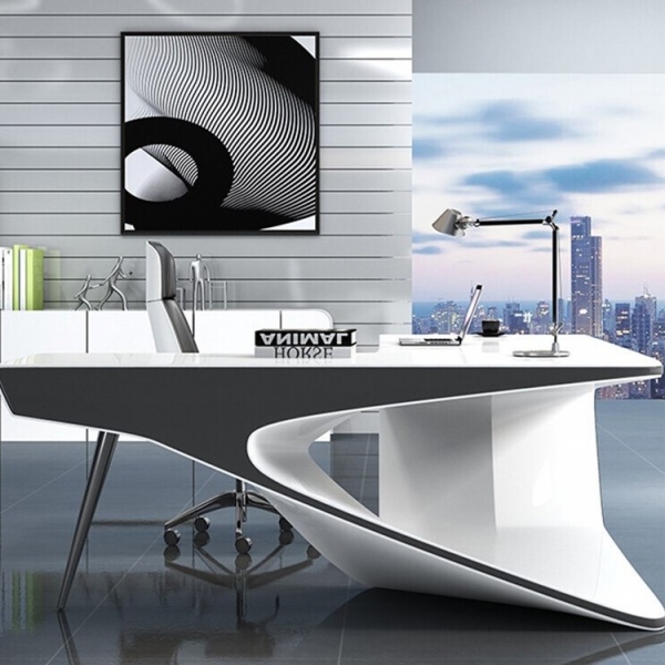 White and Light Gray L Executive Office Desk Table