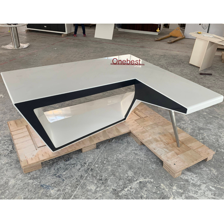 L Shaped White and Grey Office Table Computer Desks