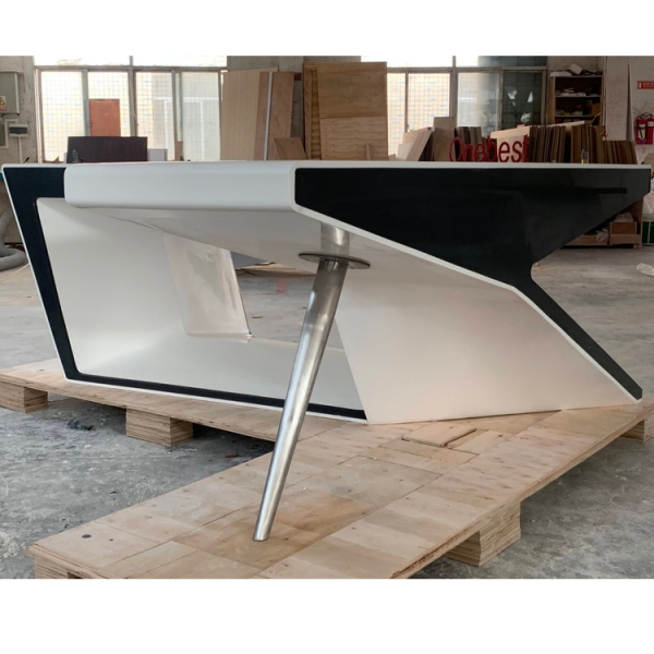 L Shaped White and Grey Office Table Computer Desks