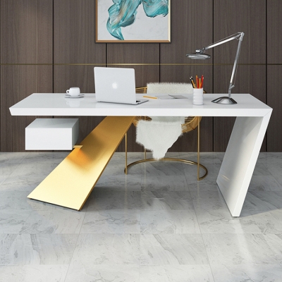 Office computer table with gold metal frame and drawer...