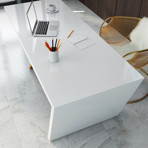 Office computer table with gold metal frame and drawer