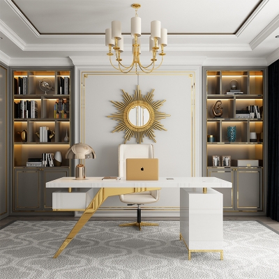 White and Gold Office Work Station Desk...