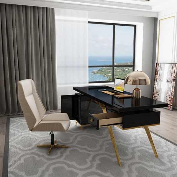 White and Gold Office Work Station Desk