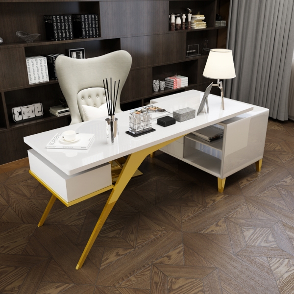 White and Gold Office Work Station Desk