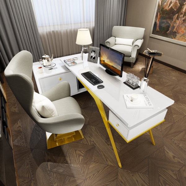 White and Gold Office Work Station Desk