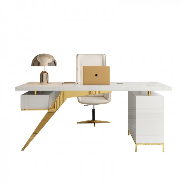 White and Gold Office Work Station Desk