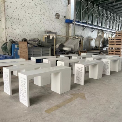 Engraved Corian Solid Surface Study Table I Shape Office Desks