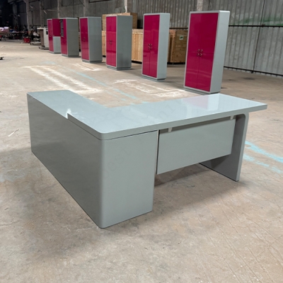 Grey and Burgundy Color L Shape CEO Game Office Desk
