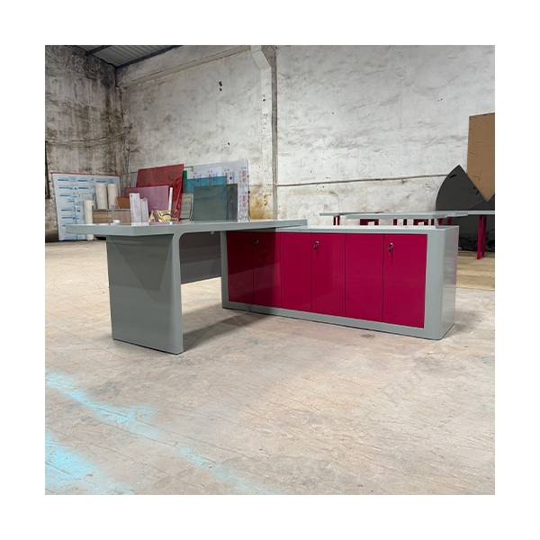 Grey and Burgundy Color L Shape CEO Game Office Desk
