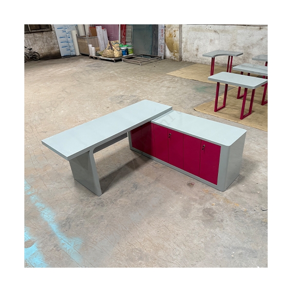 Grey and Burgundy Color L Shape CEO Game Office Desk