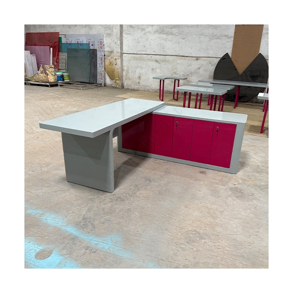 Grey and Burgundy Color L Shape CEO Game Office Desk