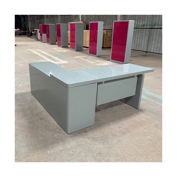 Grey and Burgundy Color L Shape CEO Game Office Desk