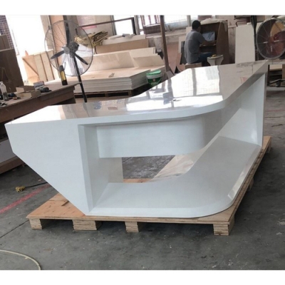 L Shape Chairman Office Tables Pure White Stone Clinic Doctor Desk