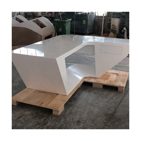 L Shape Chairman Office Tables Pure White Stone Clinic Doctor Desk