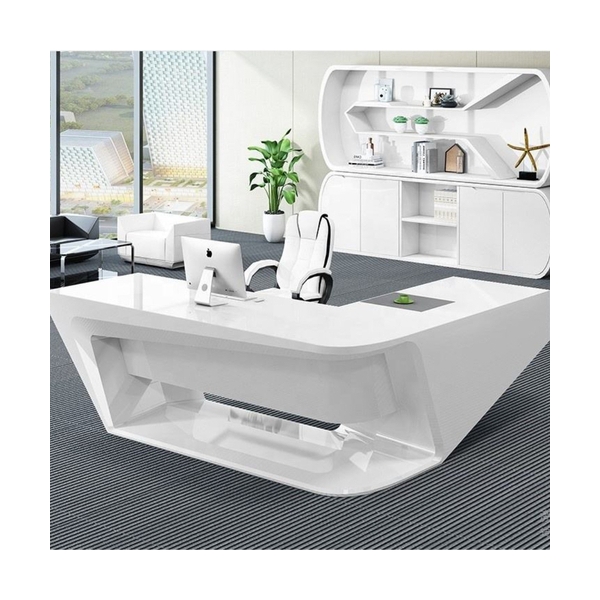 L Shape Chairman Office Tables Pure White Stone Clinic Doctor Desk