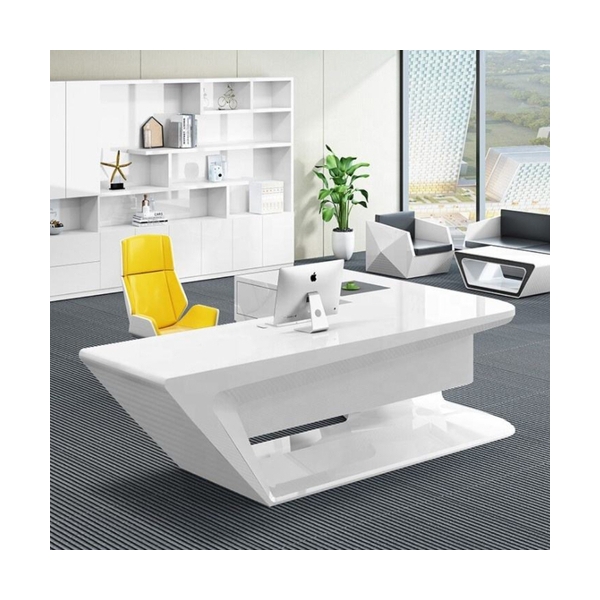 L Shape Chairman Office Tables Pure White Stone Clinic Doctor Desk