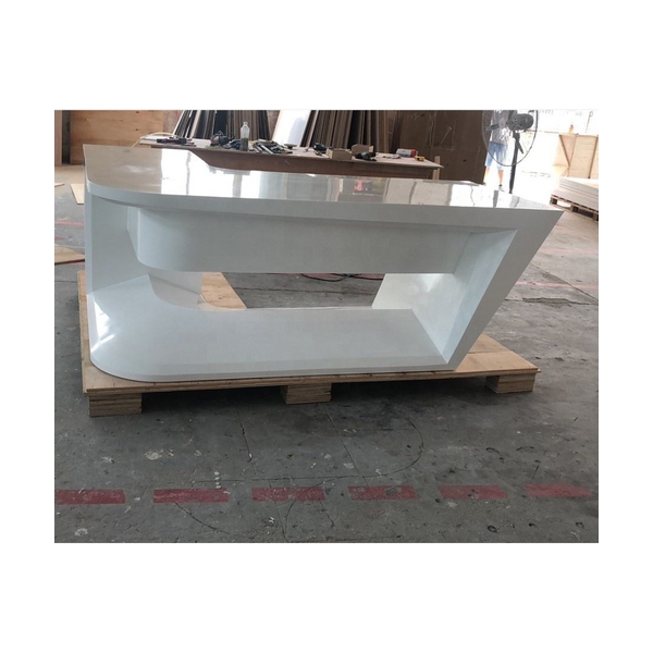 L Shape Chairman Office Tables Pure White Stone Clinic Doctor Desk