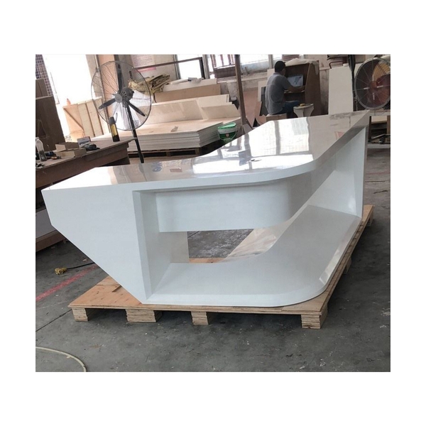 L Shape Chairman Office Tables Pure White Stone Clinic Doctor Desk