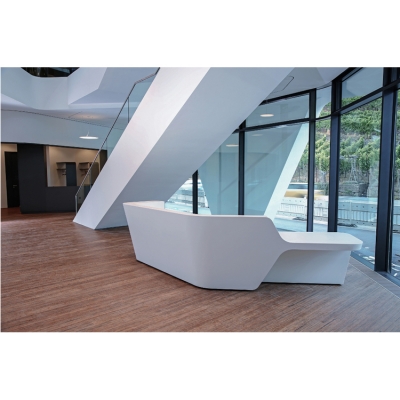 Top design solid surface semi circle beauty salon reception desk