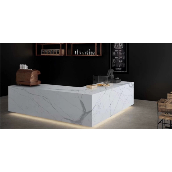 Artificial quartz stone L shape reception desk for restaurant
