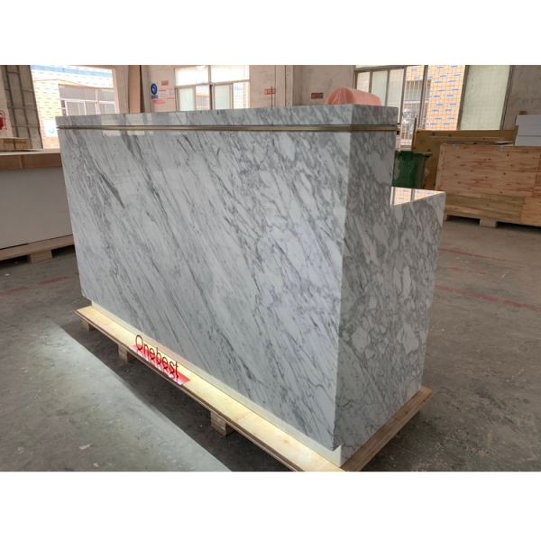 Led Light Natural Marble Stone Service Desk Reception