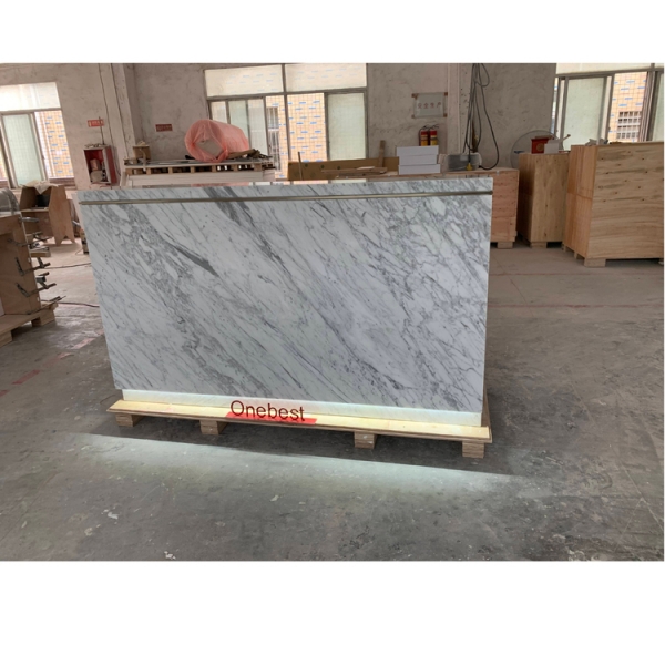 Led Light Natural Marble Stone Service Desk Reception