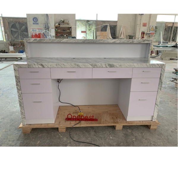 Led Light Natural Marble Stone Service Desk Reception