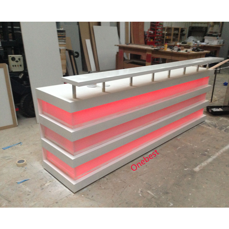 KTV Hotel Used French Style Reception Counter Pink Led Service Desk