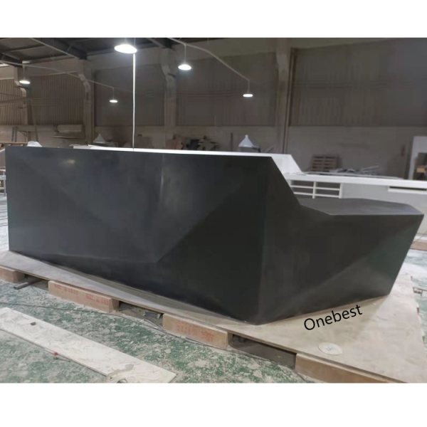 L Shape Diamond Design Model Matte Grey Front Reception Desk