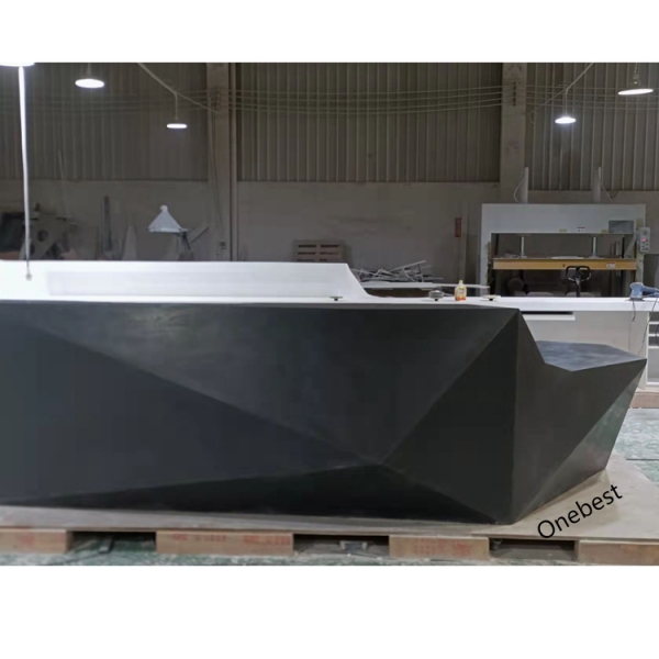 L Shape Diamond Design Model Matte Grey Front Reception Desk