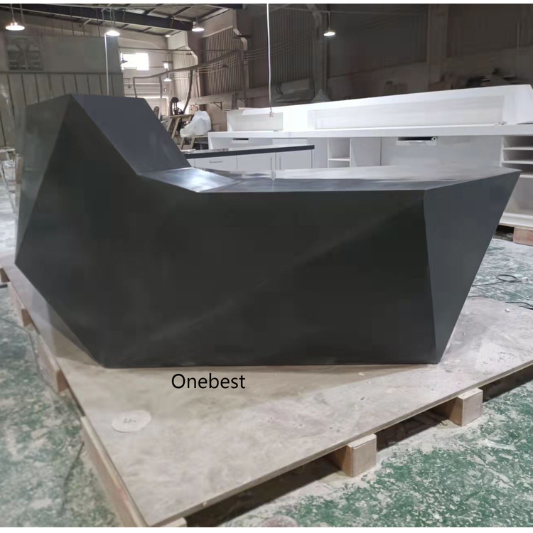 L Shape Diamond Design Model Matte Grey Front Reception Desk