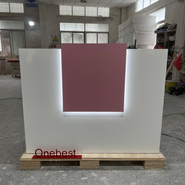 Mini Size Store Cashier Counter Modern White and Pink Reception Desk