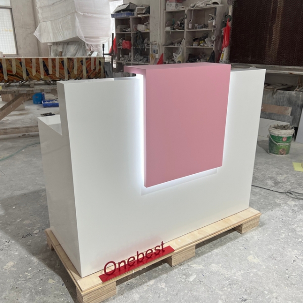 Mini Size Store Cshier Counter Modern White and Pink Reception Desk