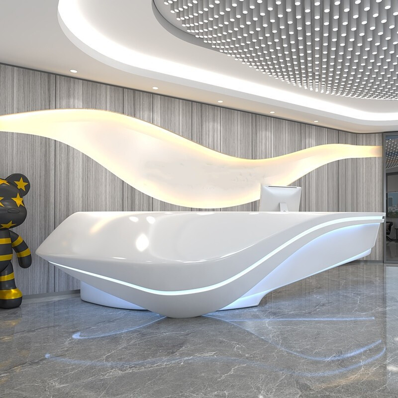 Front Salon Counter Restaurant White Color LED Reception Desk