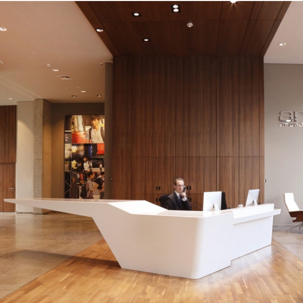 Elegant Glossy White Curve Finish L Shape Design Reception Desk