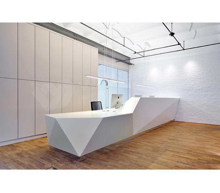 White Corian Diamond Reception Front Desk Loft Design