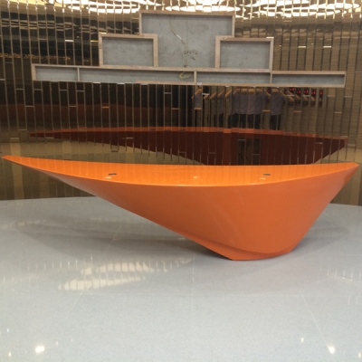 Orange Marble Stone Oak Reception Desk Front Circle ...