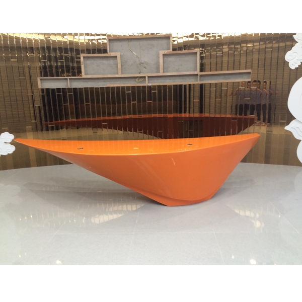 Orange Marble Stone Oak Reception Desk Front Circle Counter