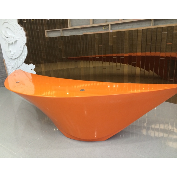 Orange Marble Stone Oak Reception Desk Front Circle Counter