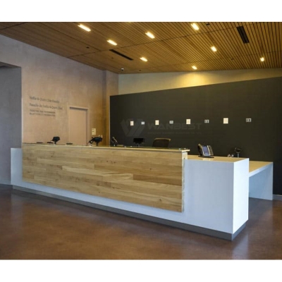 Custom White Glossy Solid Surface Front Reception Desk