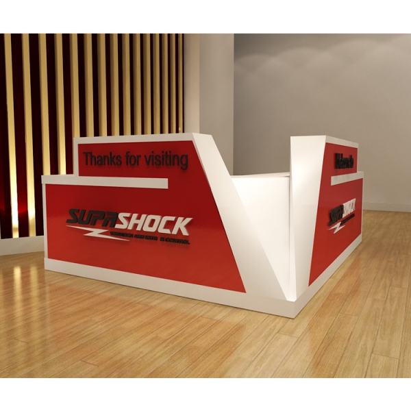 L Shape Red Reception Desk Service Counter