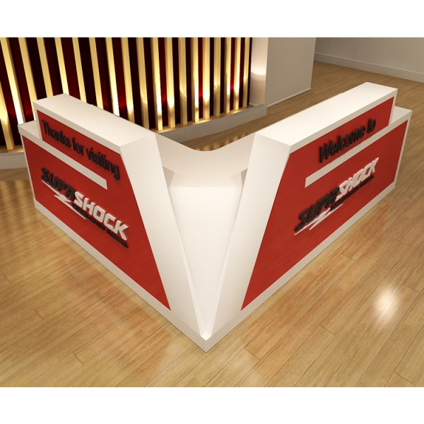 L Shape Red Reception Desk Service Counter