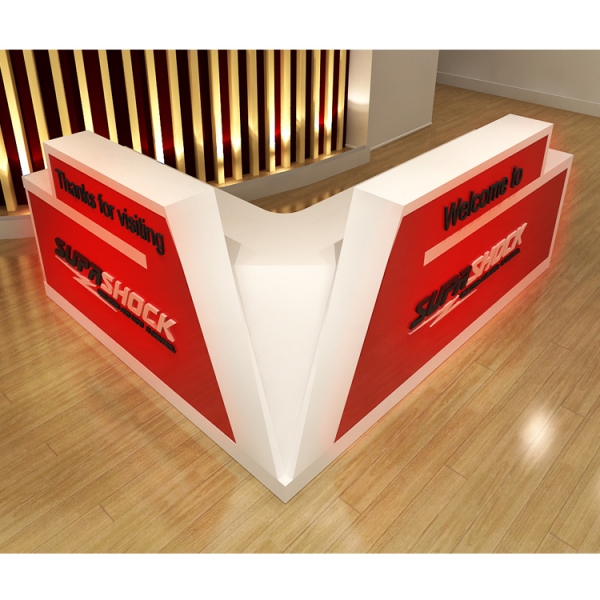 L Shape Red Reception Desk Service Counter