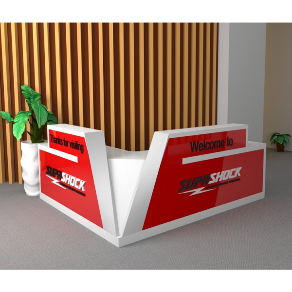 L Shape Red Reception Desk Service Counter